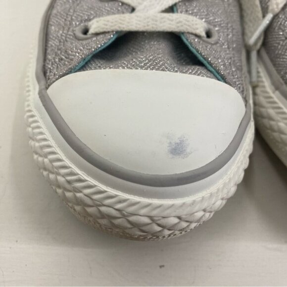 Converse Double Tongue Silver Sparkle and Turquoise Low Top Sneakers Youth Size3 - Picture 5 of 12